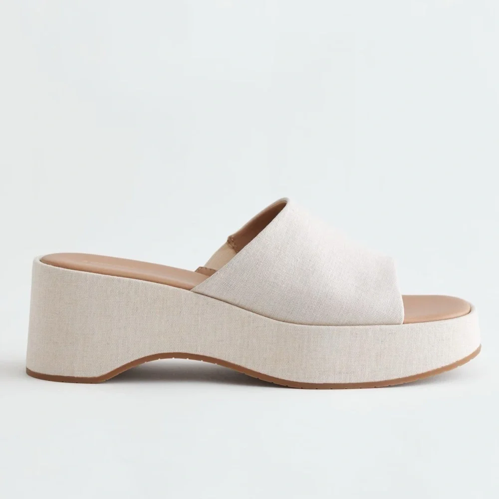 & Other Stories Canvas Cream Platform Mules Chunky Sole Size 38 / US 7